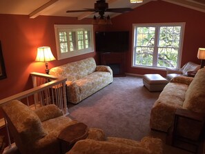 TV, peis, bøker og kontorer