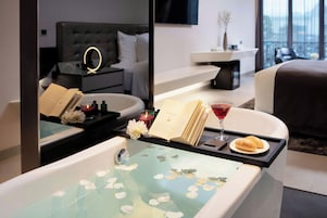 Culture View Suite Twin | Bathroom | Designer toiletries, hair dryer, slippers, towels