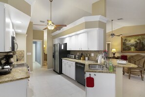 Fridge, microwave, dishwasher, coffee/tea maker