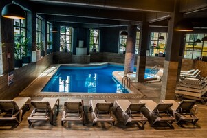 Indoor pool, outdoor pool, open 7:00 AM to 7:00 PM, pool umbrellas