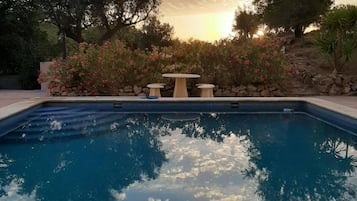 Outdoor pool, sun loungers