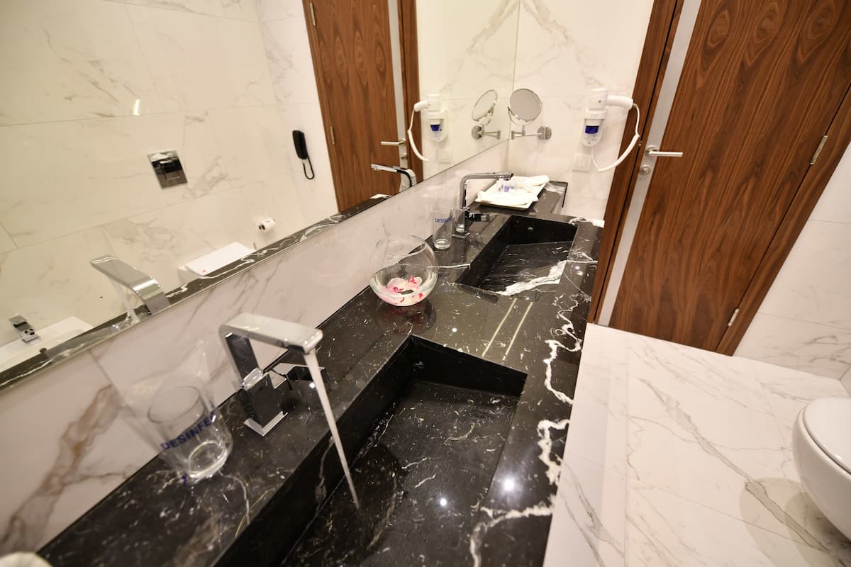 free toiletries, hair dryer, bathrobes, slippers