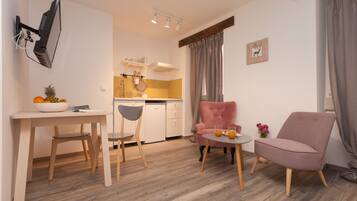 Studio (Queen-Rio) | Private kitchen | Fridge, oven, stovetop