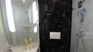 Shower, free toiletries, hair dryer, slippers