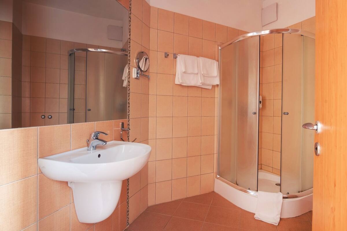 standard double room, non smoking | bathroom | bathrobes, towels