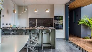 Microwave, stovetop, dishwasher, espresso maker