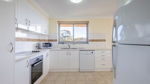 Fridge, microwave, oven, dishwasher