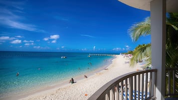 Beach nearby, white sand, beach umbrellas