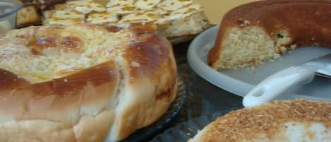 A variety of cakes on a tray.