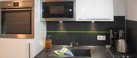 Fridge, microwave, oven, dishwasher