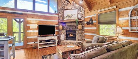 TV, fireplace, DVD player