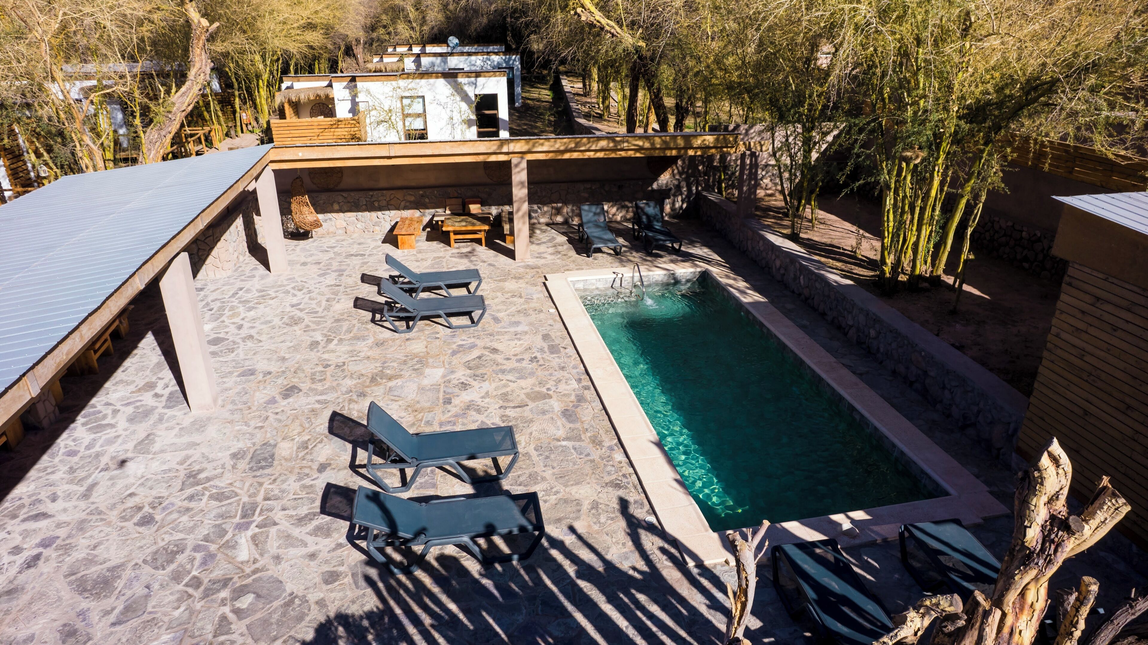 Outdoor pool, pool umbrellas, pool loungers