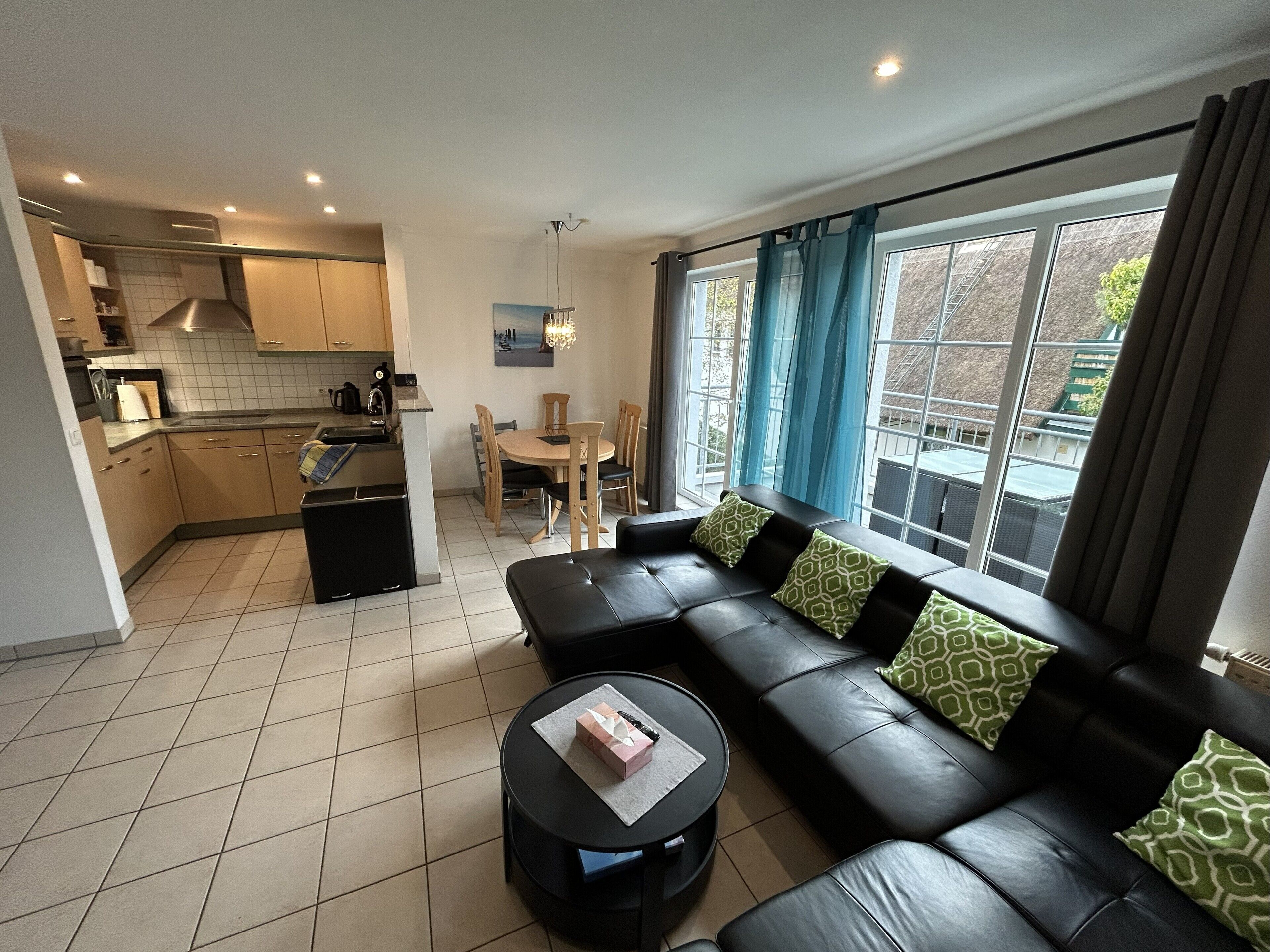 TV connectée, cheminée, lecteur de DVD, livres