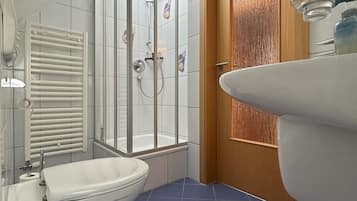 Shower, eco-friendly toiletries, hair dryer, soap