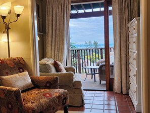 Taulutelevisio, takka, DVD-soitin, kirjoja