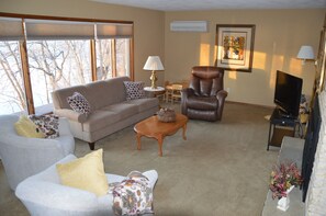 Smart TV, fireplace, DVD player