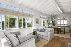 Smart TV, fireplace, DVD player, books