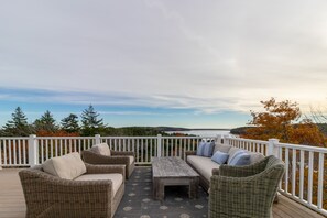 Terrace/patio - Bayfront home with 270-degree views, large deck & porch - near Popham Beach (Phippsburg)