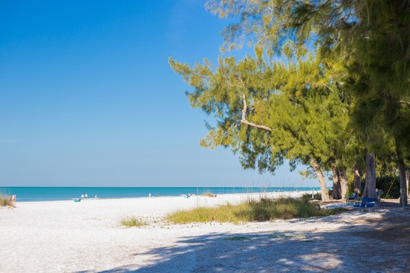 Beach nearby, sun loungers, beach towels