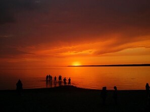 On the beach, beach towels