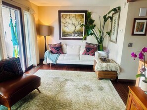 TV connectée, cheminée, livres