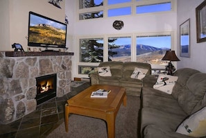 TV, fireplace