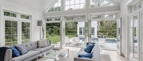 TV, fireplace, video library, stereo