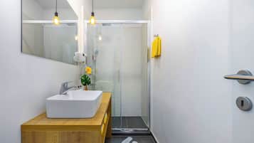 Apartemen Deluks, 1 Tempat Tidur Queen dengan tempat tidur Sofa, Bebas Asap Rokok, dapur kecil | Kamar mandi | Shower, pancuran hujan, dan perlengkapan kamar mandi ramah lingkungan