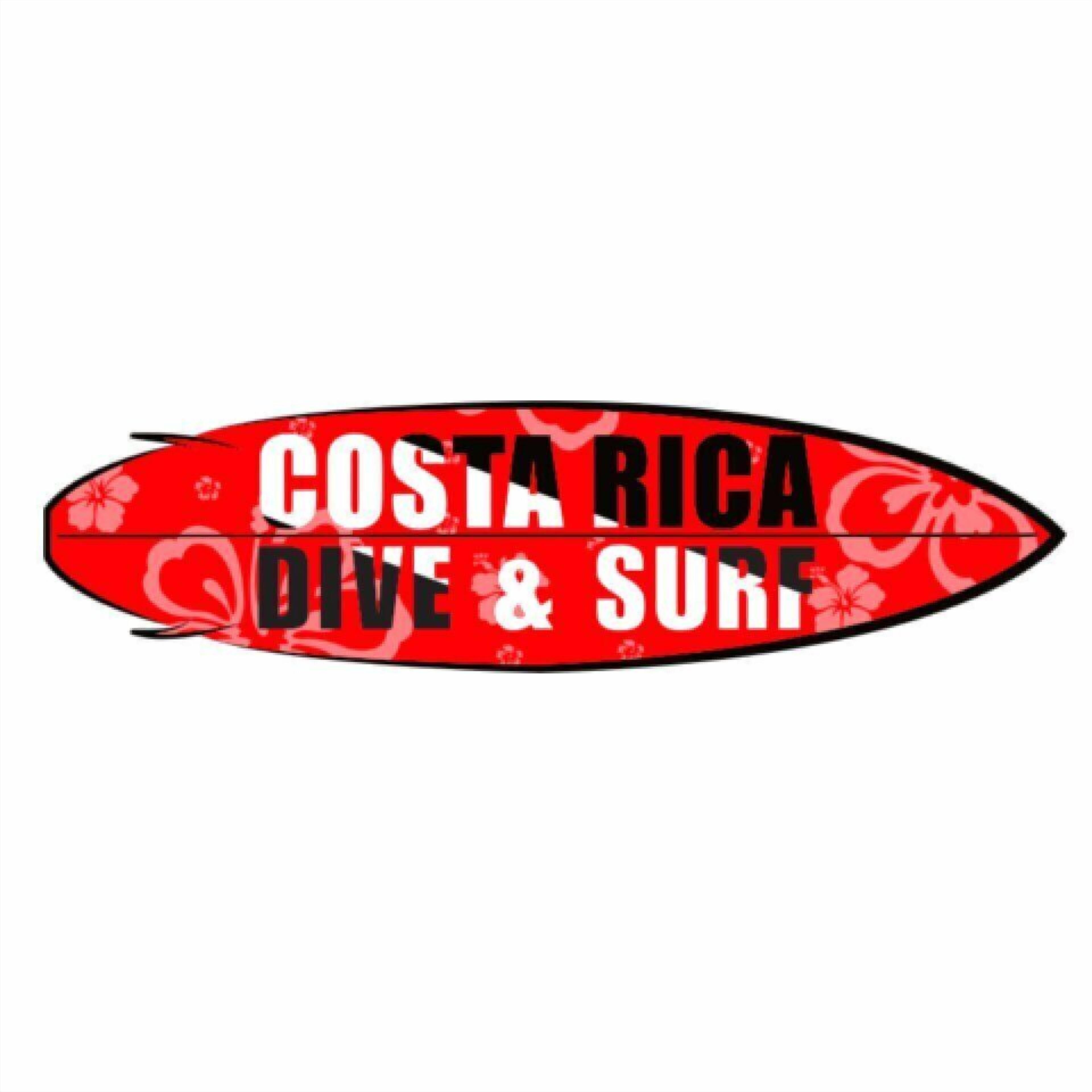 A surfboard with the text "Costa Rica Dive & Surf" on it.
