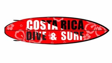 A surfboard with the text "Costa Rica Dive & Surf" on it.