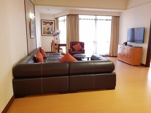 Familie appartement, 2 slaapkamers | Luxe beddengoed, Select Comfort-bedden, een kluis op de kamer