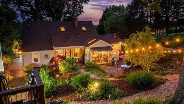 A house with a patio area, a barbecue grill, and string lights. - Go BeyOnd Ordinary & Escape to this Magnificent Wine Country Retreat, Golf, Hot Tub, Close to PDX (West Linn)