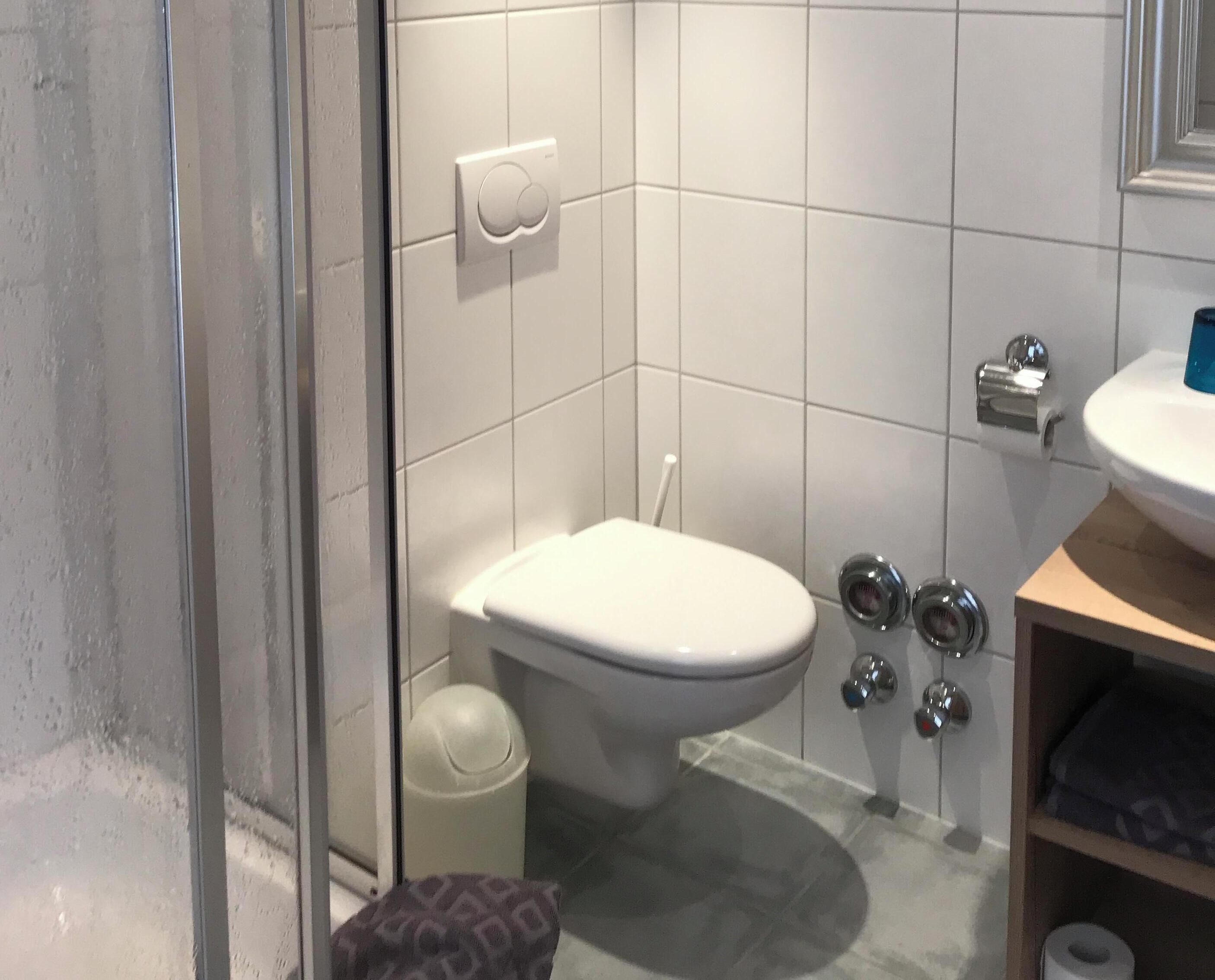 Douche, sèche-cheveux, peignoirs, serviettes fournies
