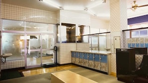 A public restroom with a sink, mirror, and storage lockers. - Guest House Otaru WANOKAZE - Hostel (Otaru)