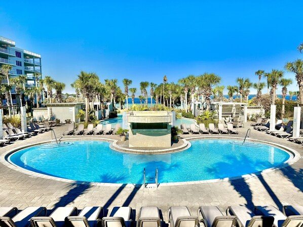 Outdoor pool, a heated pool - Destin West Gulfside #411 ~Free Beach Service! ~Great View! Pools + Lazy River! (Fort Walton Beach)