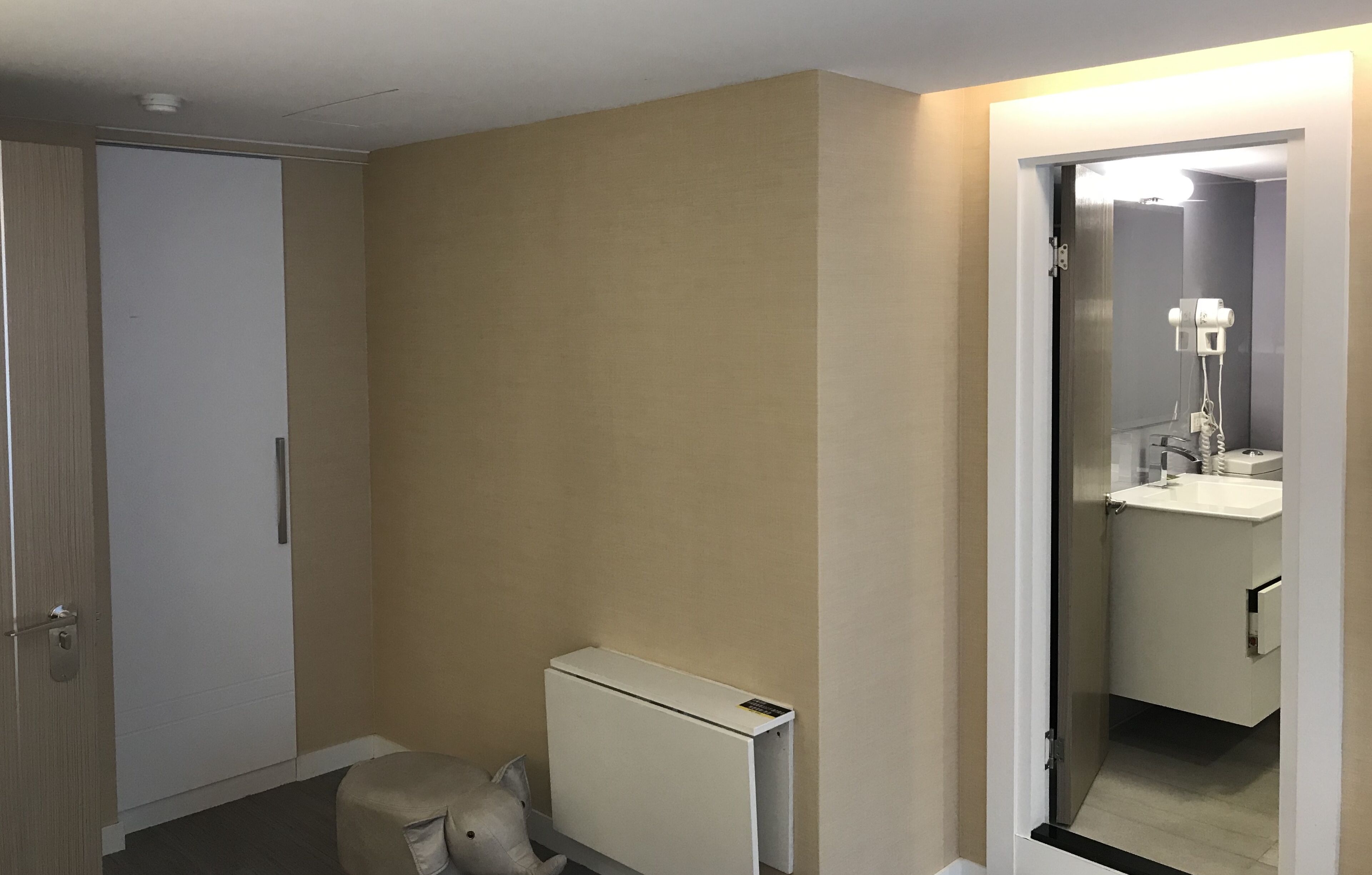 superior double room | bathroom | shower, hair dryer, slippers, towels