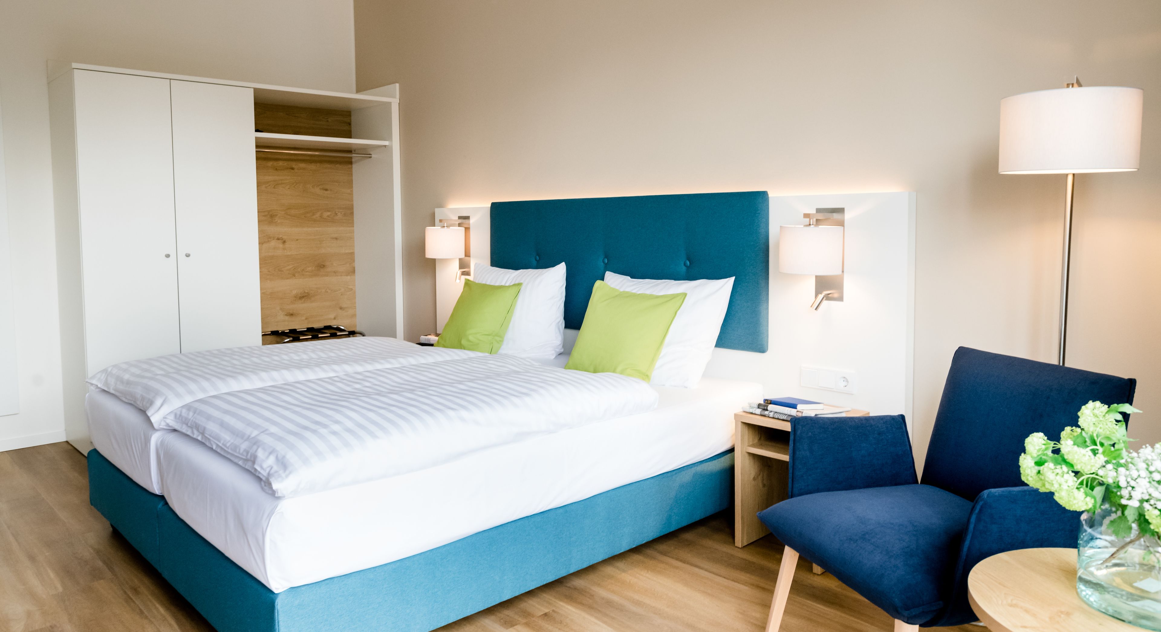 hypo-allergenic bedding, individually furnished, desk, laptop workspace