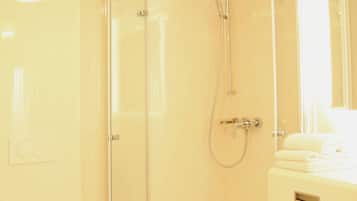 Shower, free toiletries, hair dryer, bathrobes