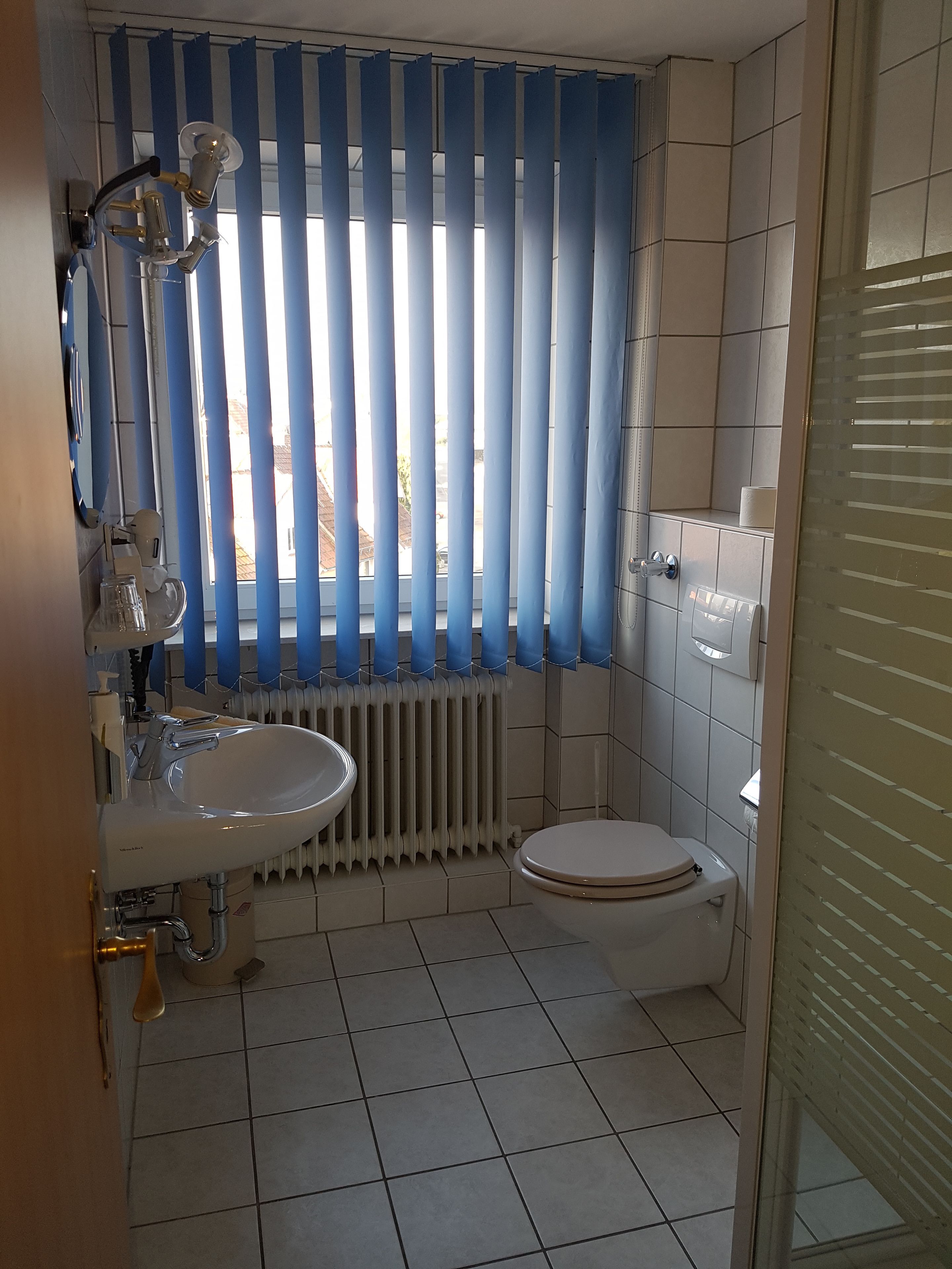 Un bany amb vàter, rentamig i radiador.
