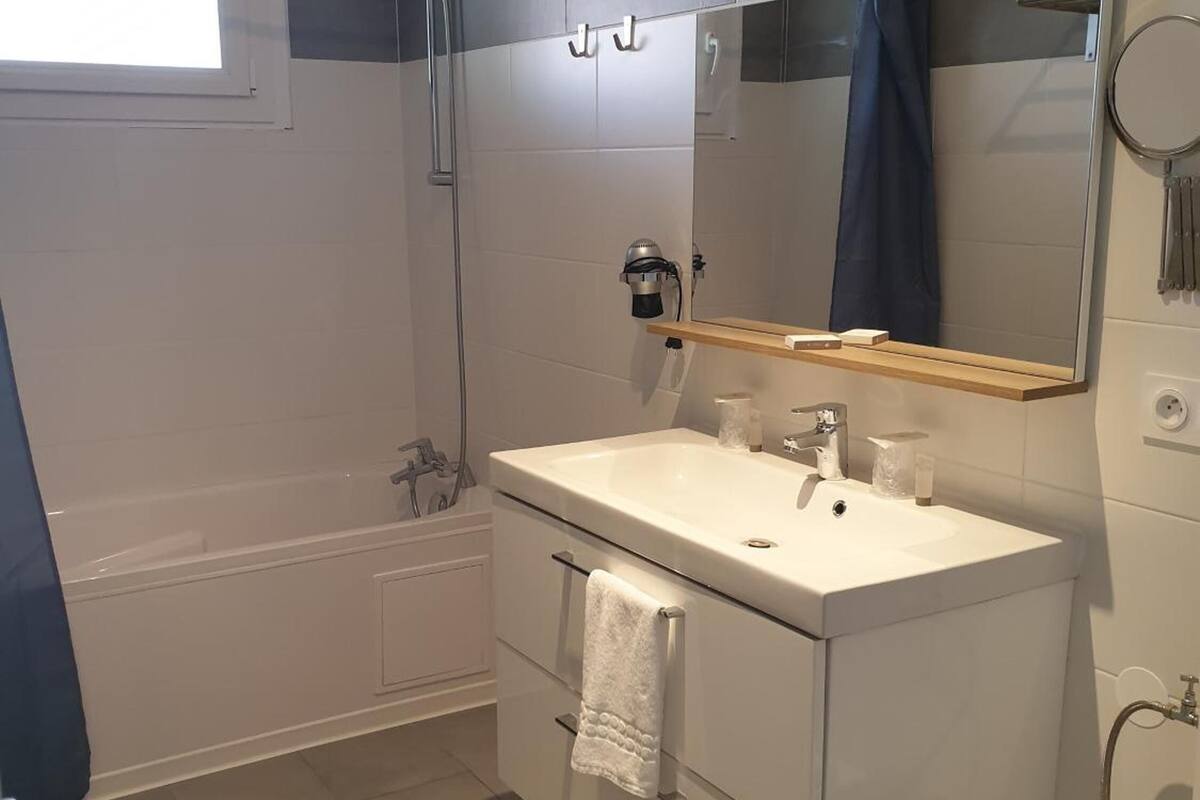 free toiletries, hair dryer, towels