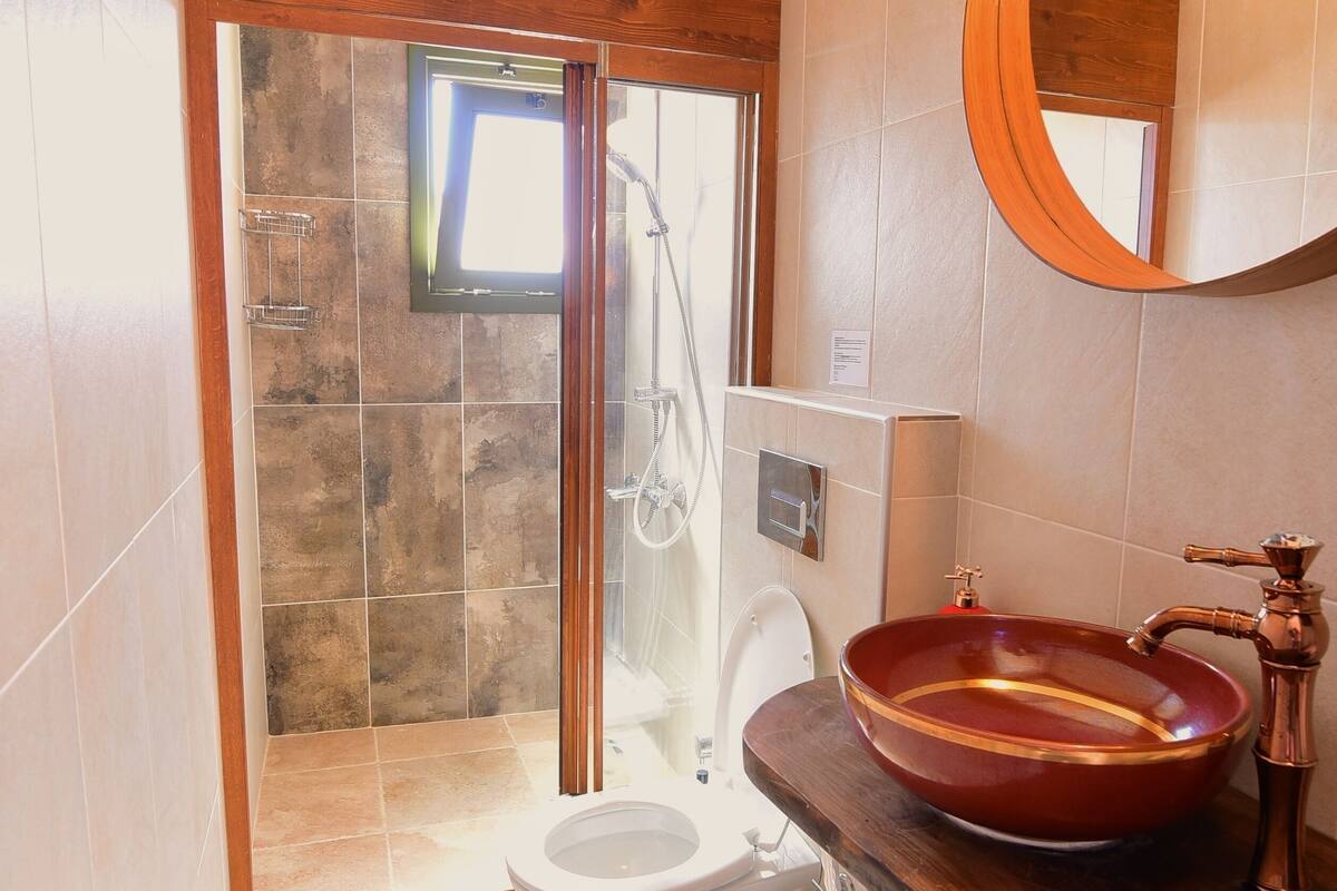 deluxe family room, by window | bathroom | shower, rainfall showerhead, free toiletries, hair dryer