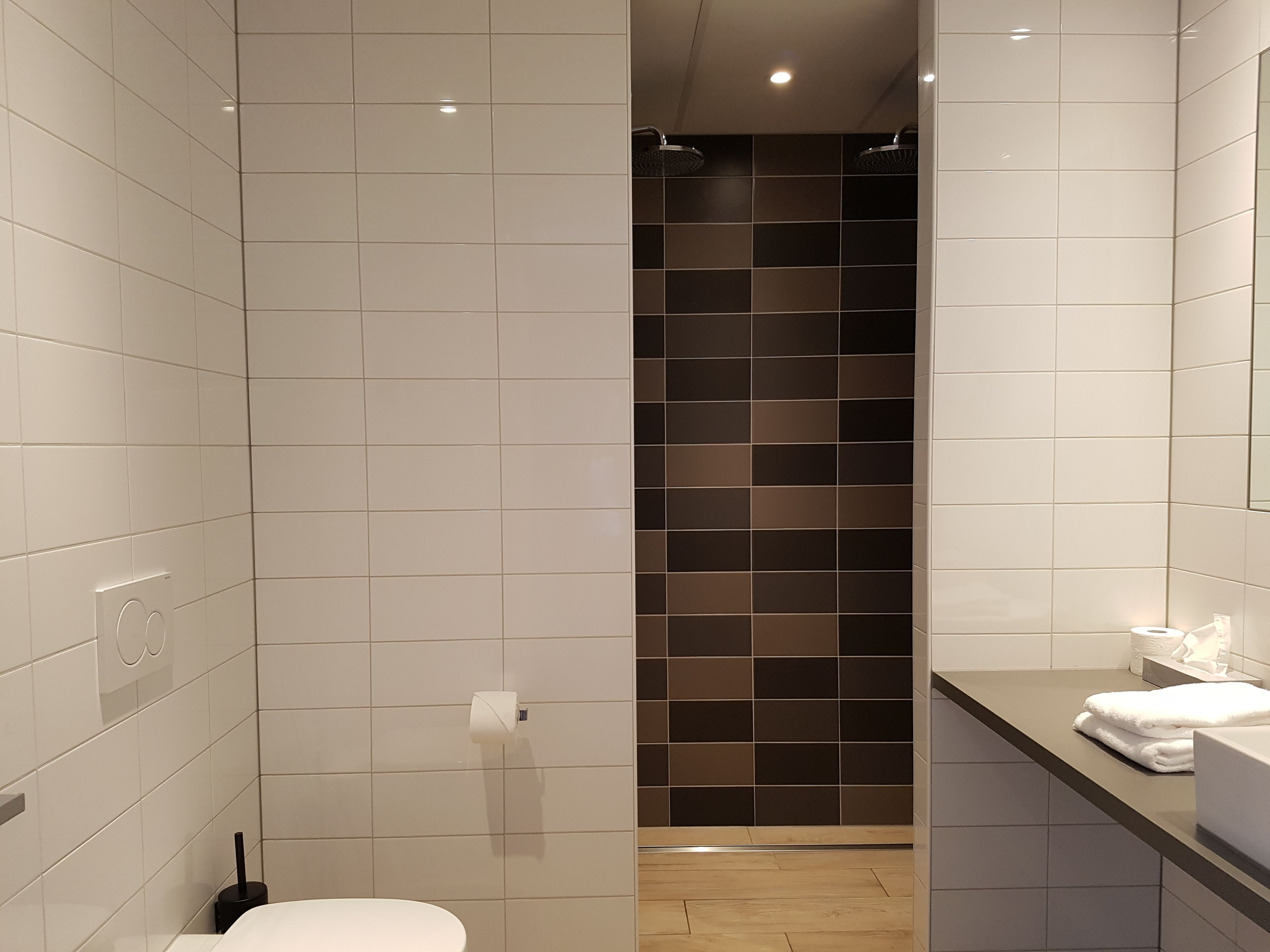 panoramic double room | bathroom | shower, rainfall showerhead, free toiletries, hair dryer