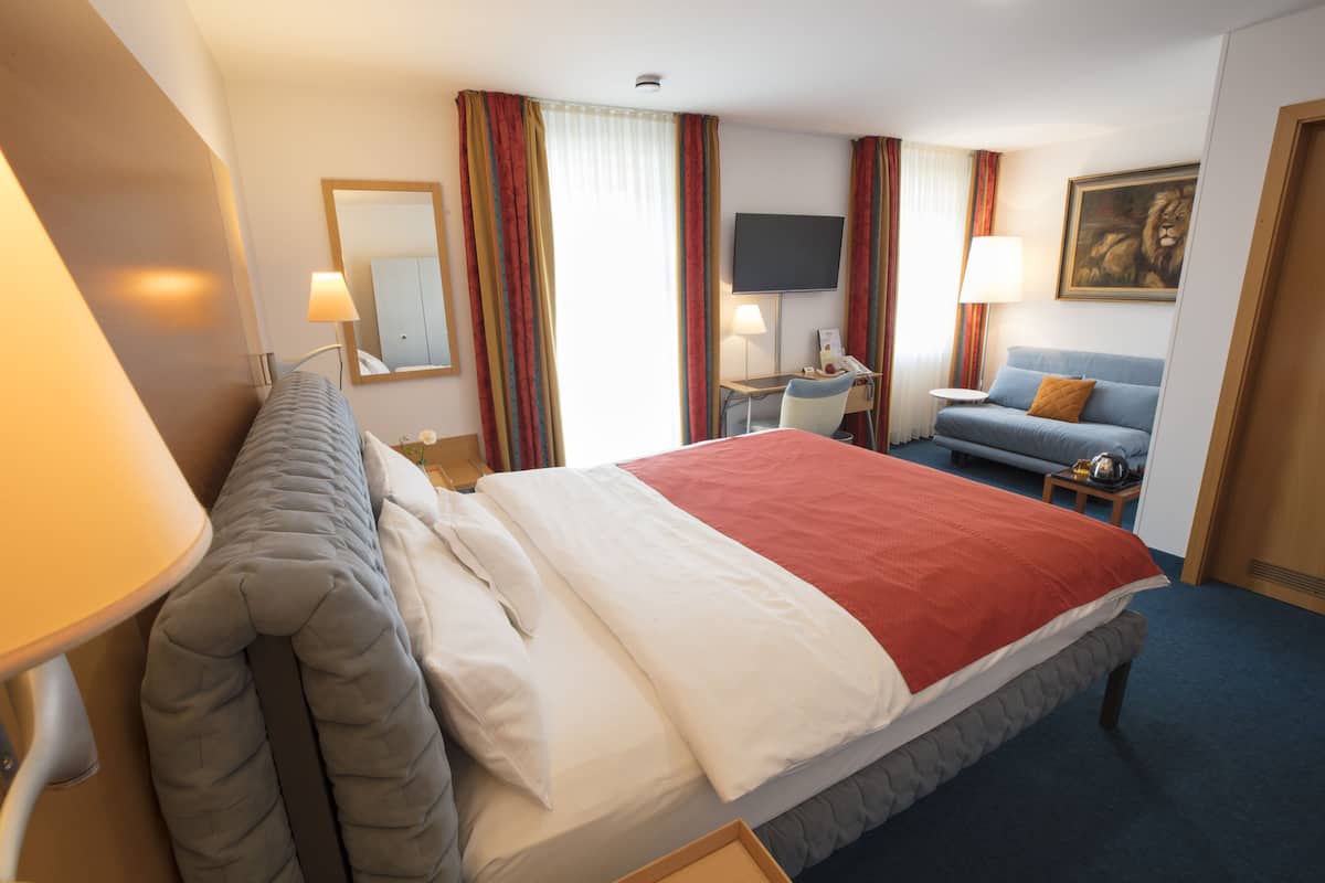 minibar, desk, laptop workspace, iron/ironing board