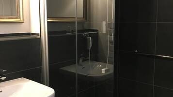 Ducha, secador de pelo, toallas, shampoo