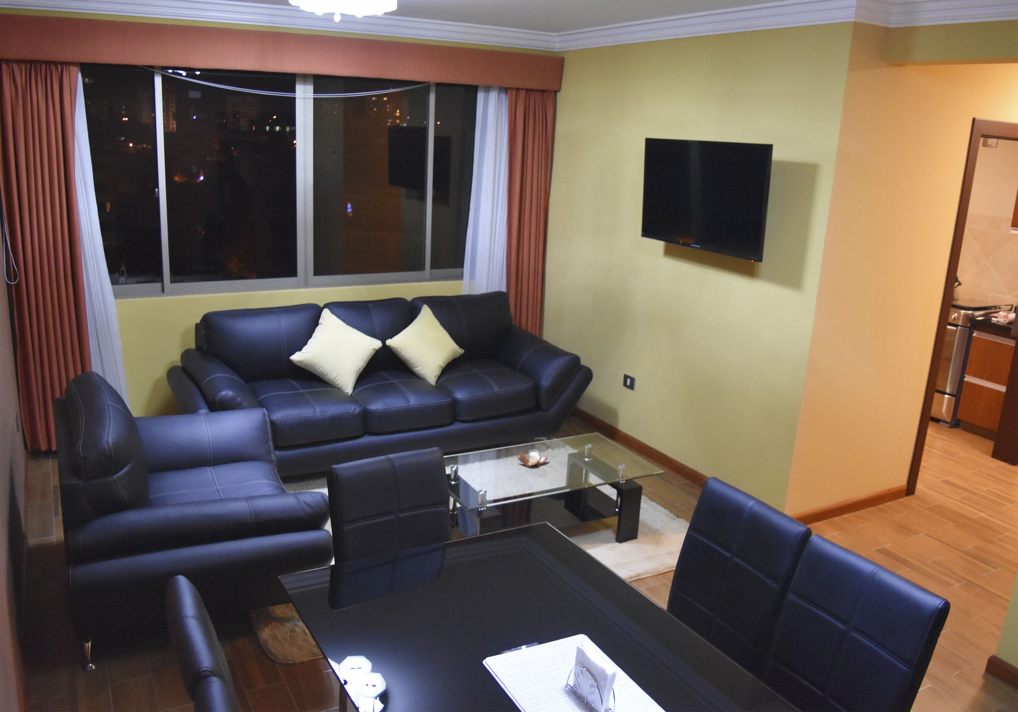 premium apartment, 2 bedrooms, accessible, smoking | living room | 55-inch flat-screen tv with cable channels, tv