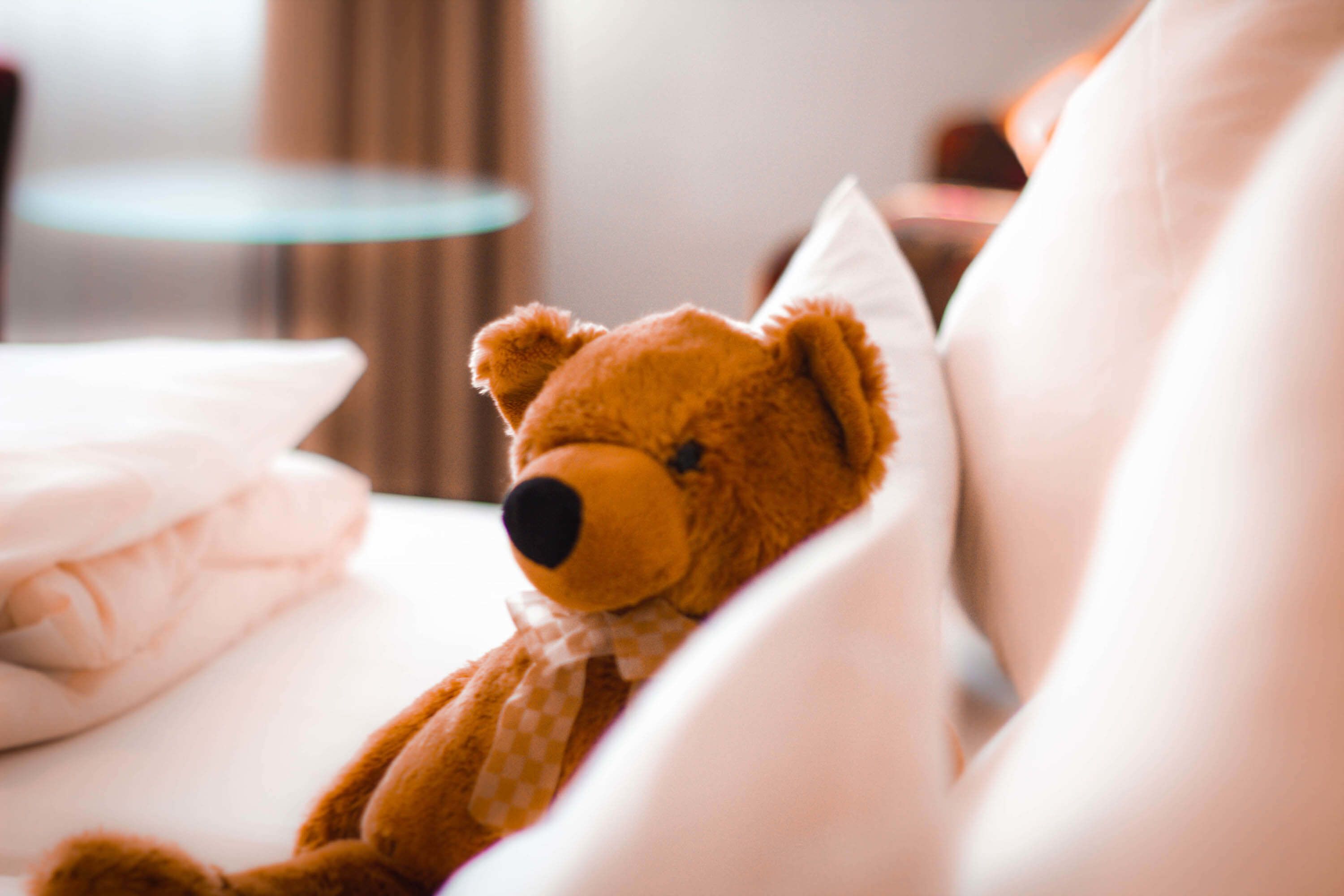 hypo-allergenic bedding, desk, blackout curtains, soundproofing