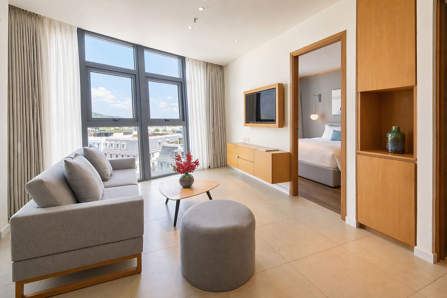 Standard Room, 1 King Bed | Living area | 43-inch TV with satellite channels