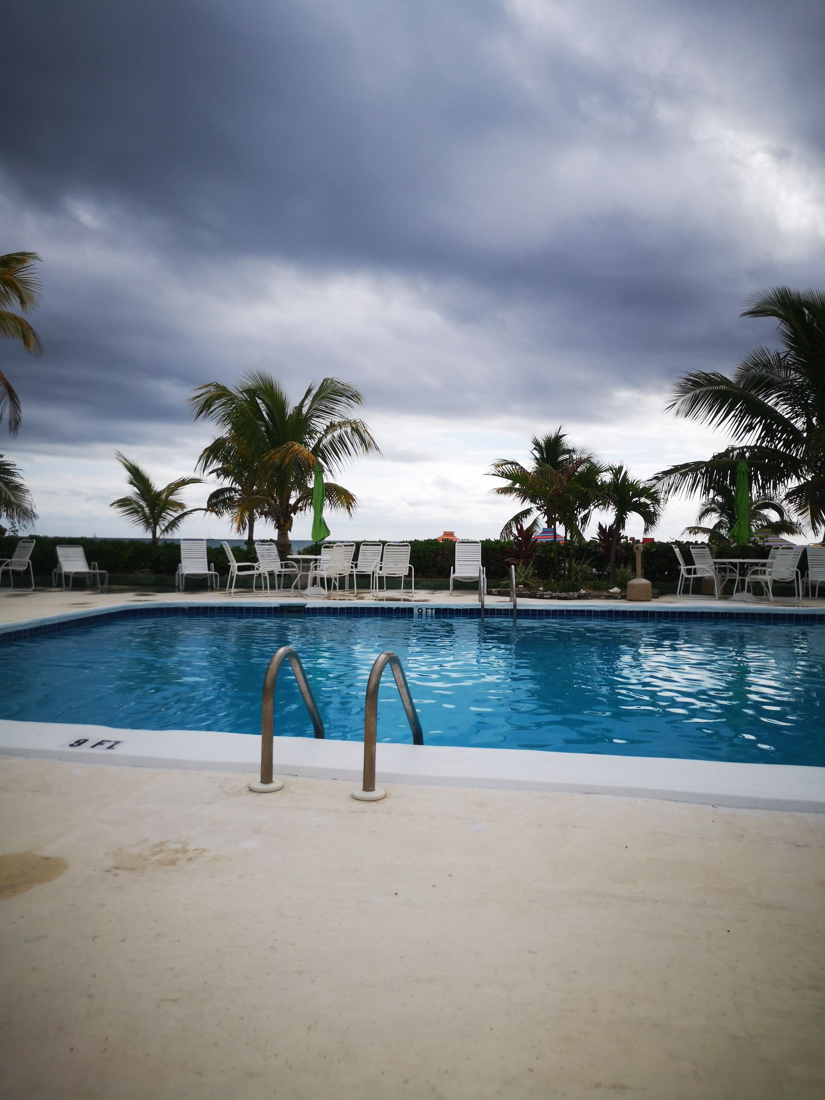 outdoor pool, pool umbrellas, pool loungers