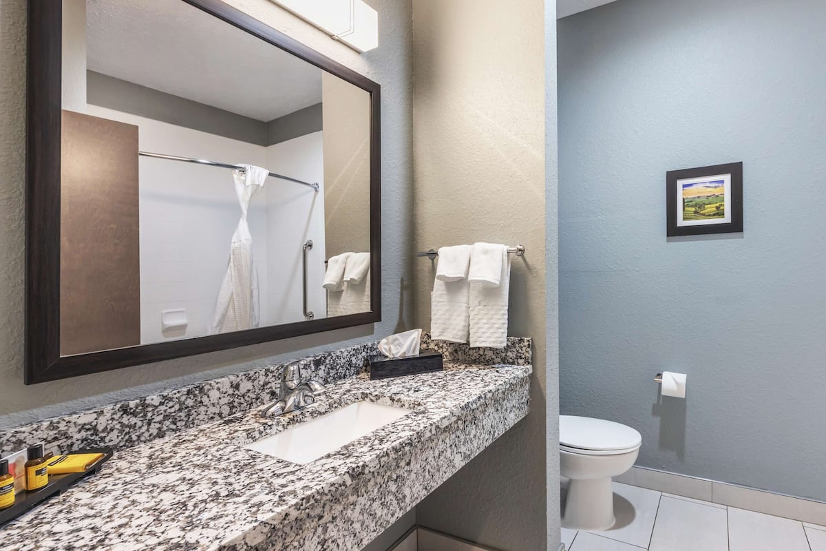 free toiletries, hair dryer, towels, soap