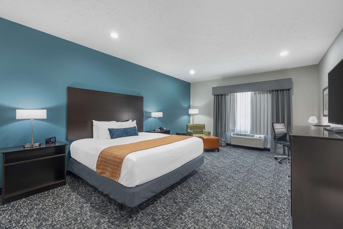 standard room, 1 king bed, accessible, refrigerator & microwave | 1 bedroom, premium bedding, desk, laptop workspace